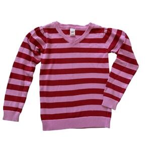 OshKosh B'gosh Girls‎ Pink Red Striped V-Neck Cotton Knit Sweater Size 6X Sporty